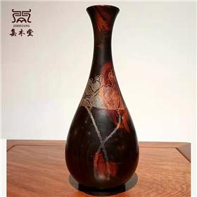 老挝大红酸枝花瓶 集木堂精品红木花瓶 交趾黄檀影雕插花瓶