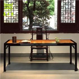 凭祥红木家具精品推荐花枝镶缅甸花梨四平角卷草纹独板画案