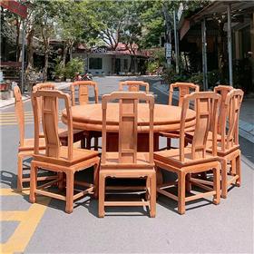 凭祥红木家具半成品1.58米国色天香餐桌圆餐桌十二件套